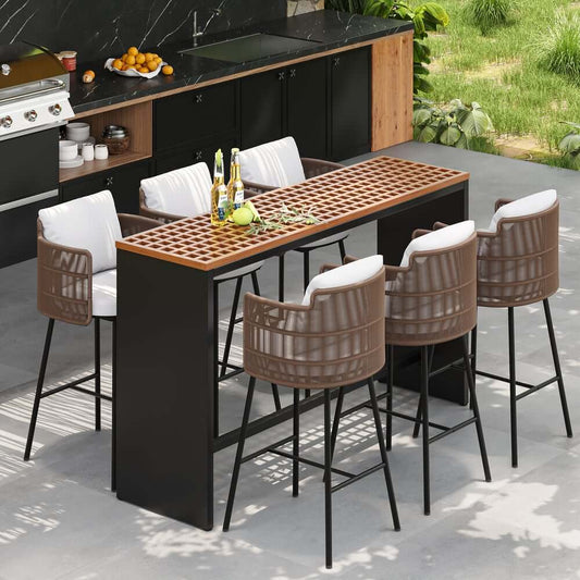 Modern Black & Walnut Teak Wood Bar Height Dining Set for 6 Main Product Image
