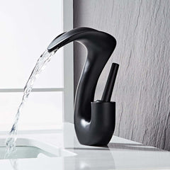 Modern Black Waterfall Bathroom Faucet with Brass Body and Lever Handle