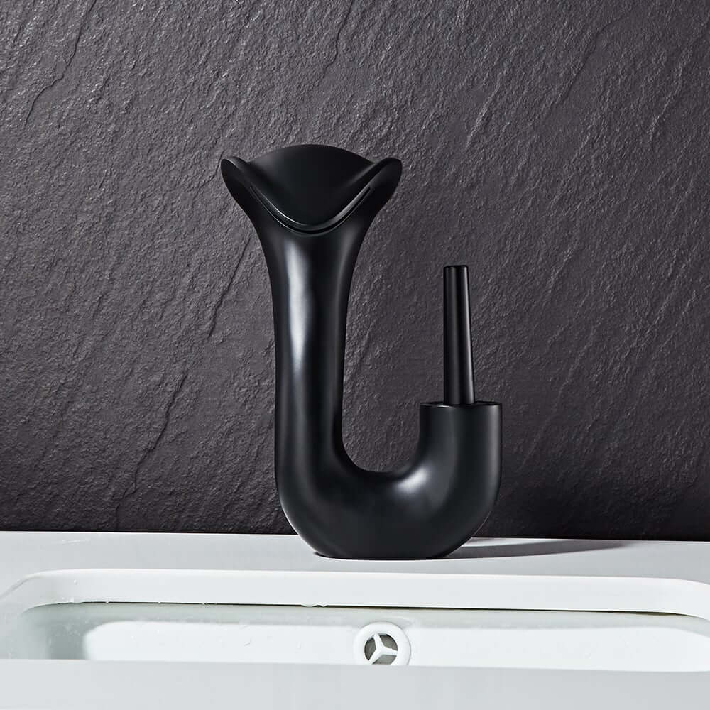 Modern Black Waterfall Bathroom Faucet with Brass Body and Lever Handle