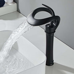 Modern Black Waterfall Bathroom Faucet with Single Lever Handle