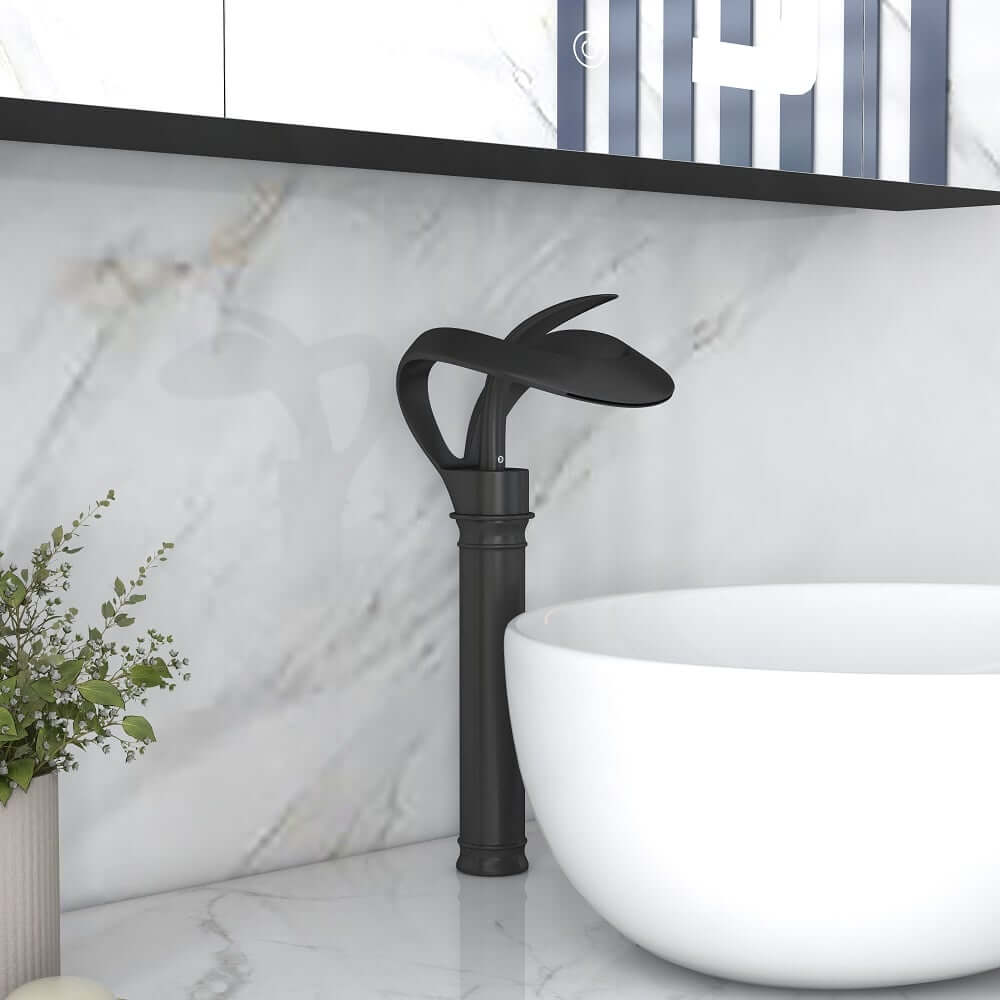Modern Black Waterfall Bathroom Faucet with Single Lever Handle