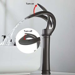Modern Black Waterfall Bathroom Faucet with Single Lever Handle