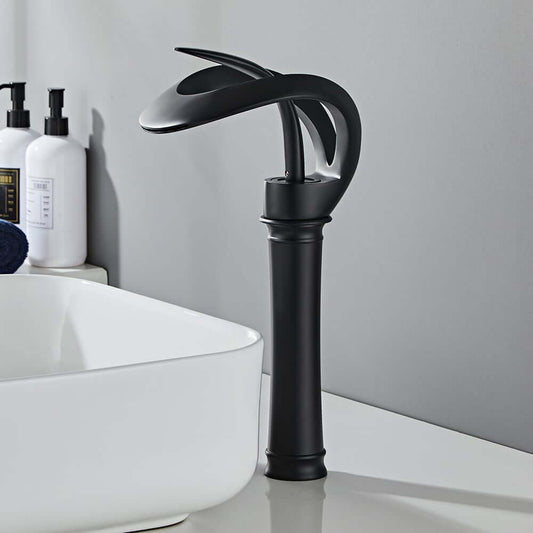 Modern Black Waterfall Bathroom Faucet with Single Lever Handle