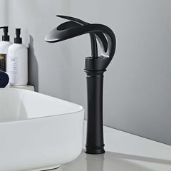 Modern Black Waterfall Bathroom Faucet with Single Lever Handle