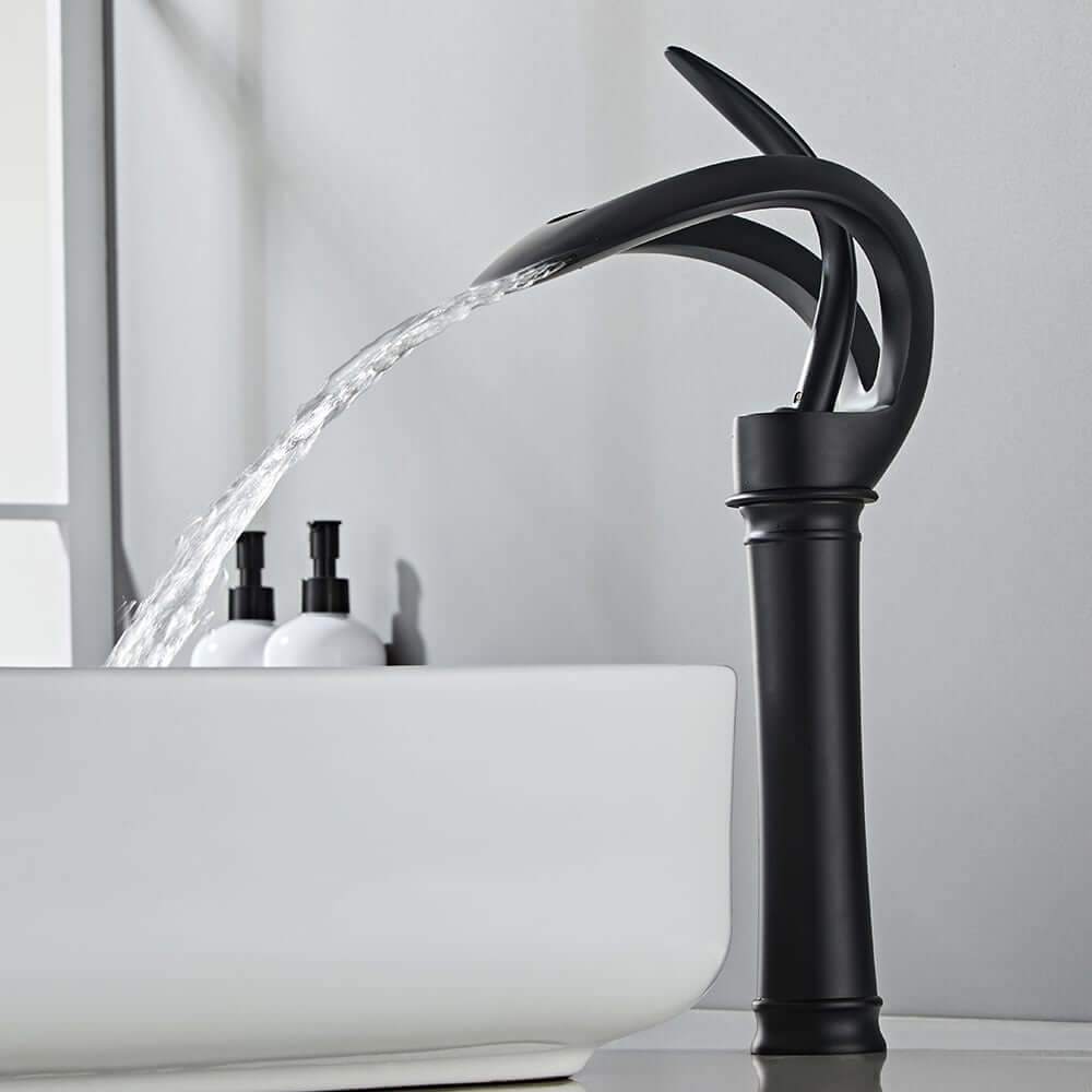 Modern Black Waterfall Bathroom Faucet with Single Lever Handle