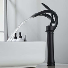 Modern Black Waterfall Bathroom Faucet with Single Lever Handle
