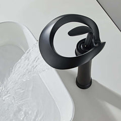 Modern Black Waterfall Bathroom Faucet with Single Lever Handle