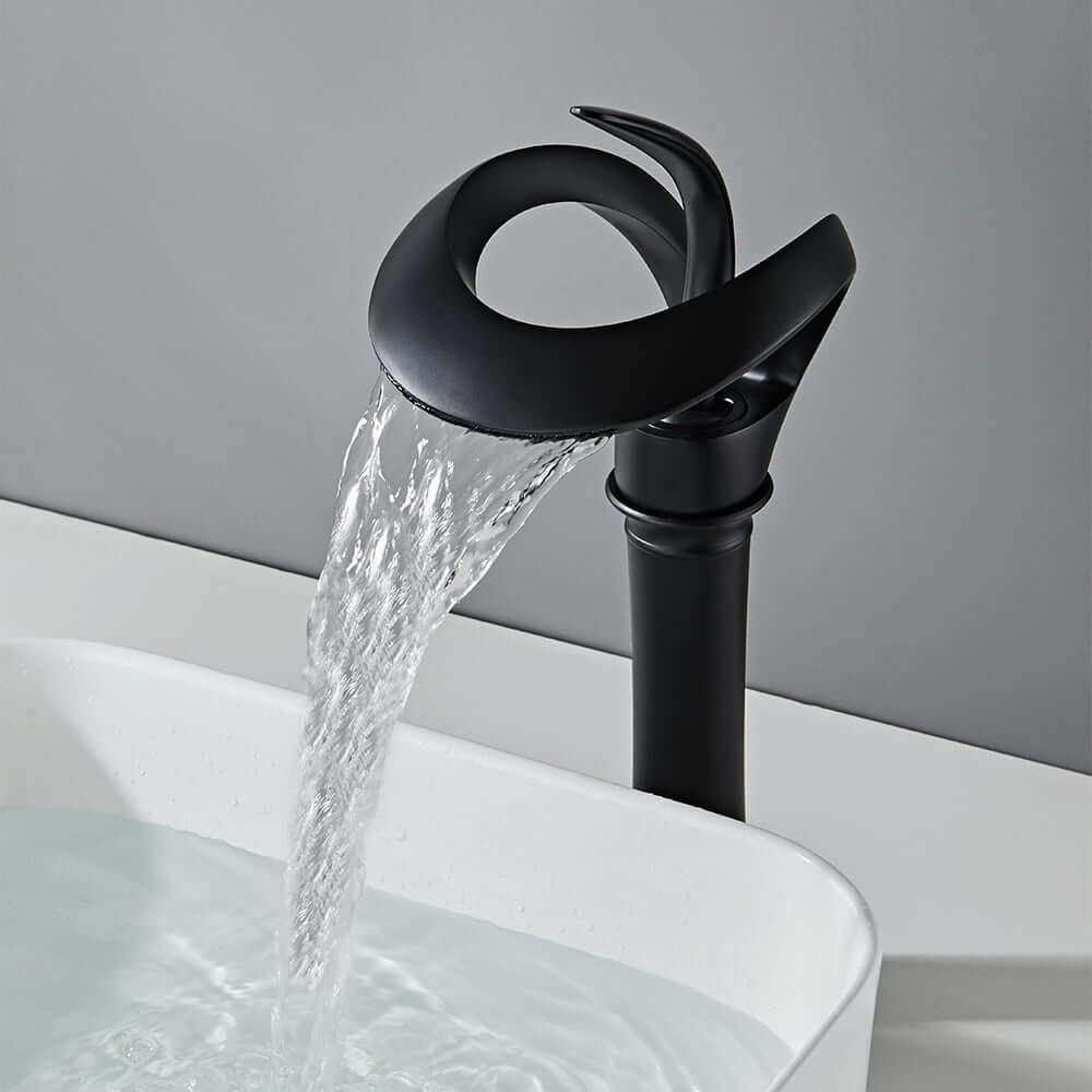 Modern Black Waterfall Bathroom Faucet with Single Lever Handle