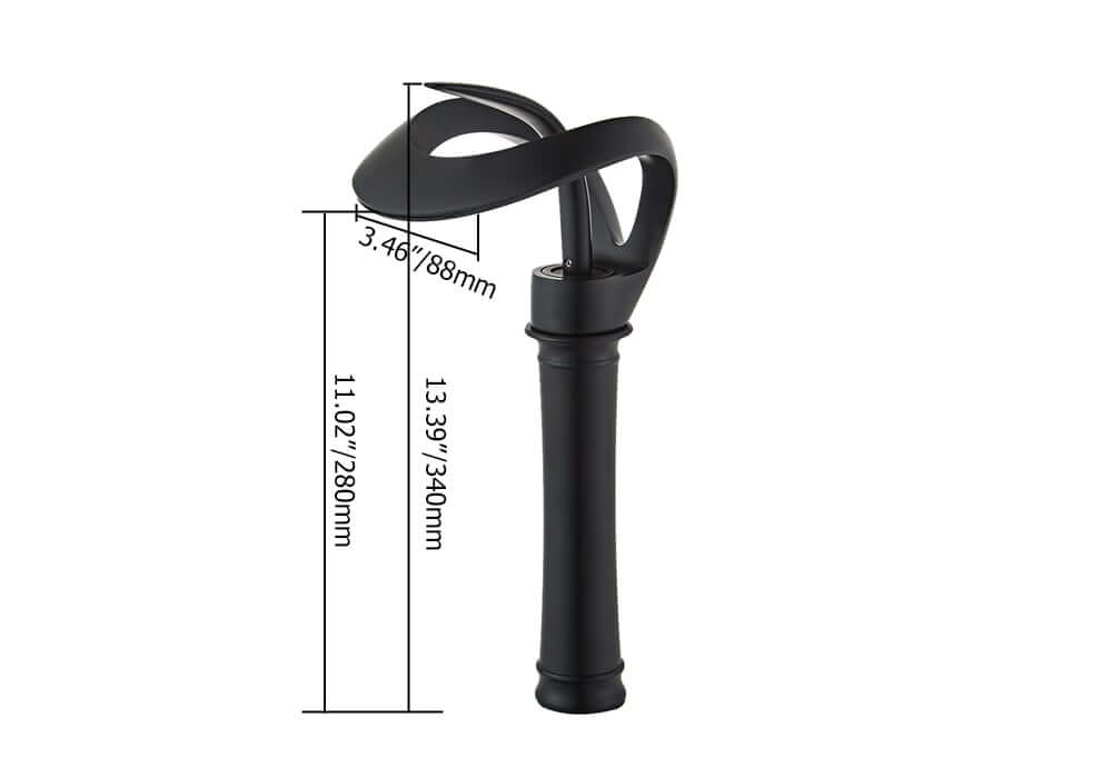 Modern Black Waterfall Bathroom Faucet with Single Lever Handle Dimensions