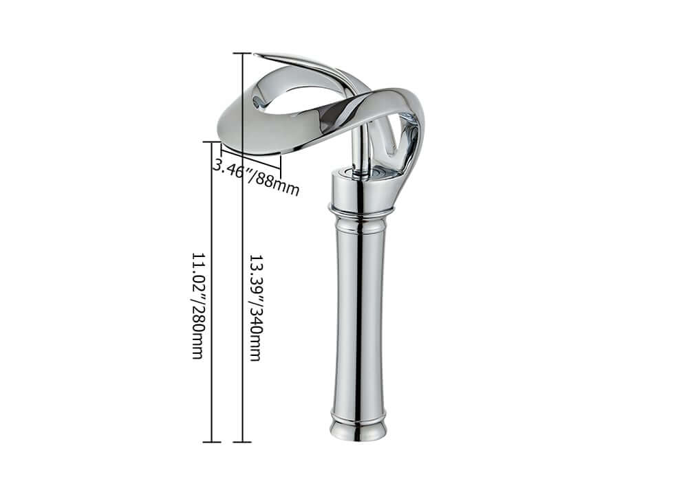 Modern Black Waterfall Bathroom Faucet with Single Lever Handle Dimensions