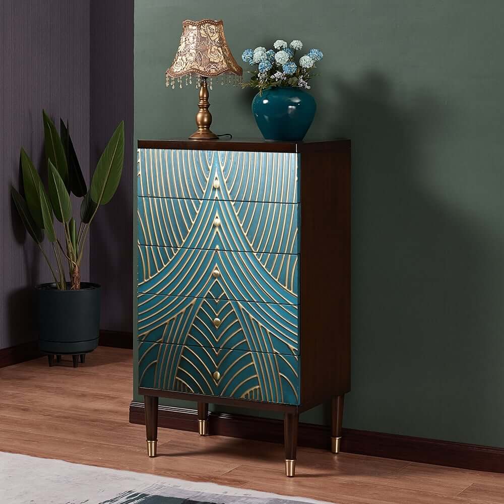 Modern Blue Accent Chest With Solid Wood Top