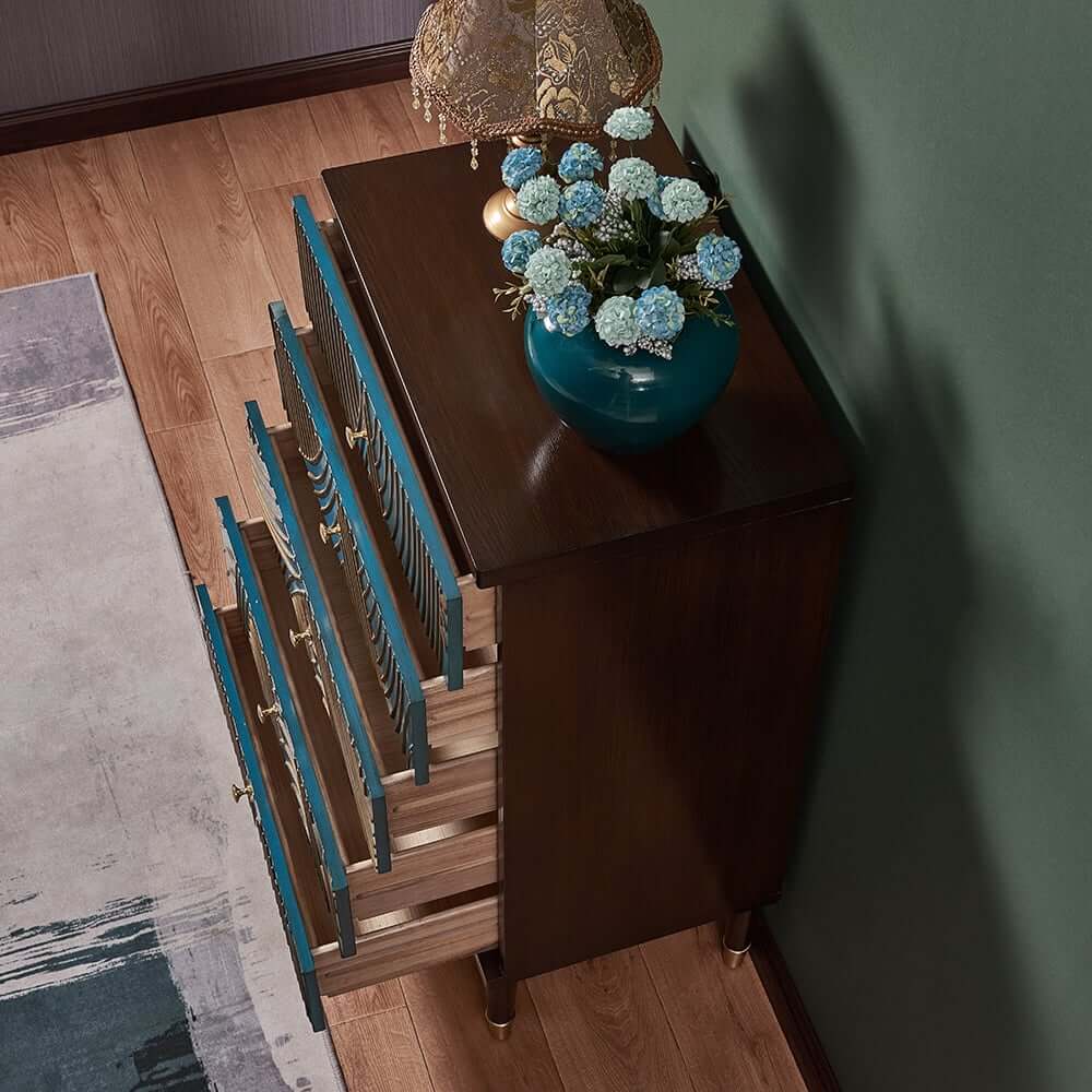 Modern Blue Accent Chest With Solid Wood Top