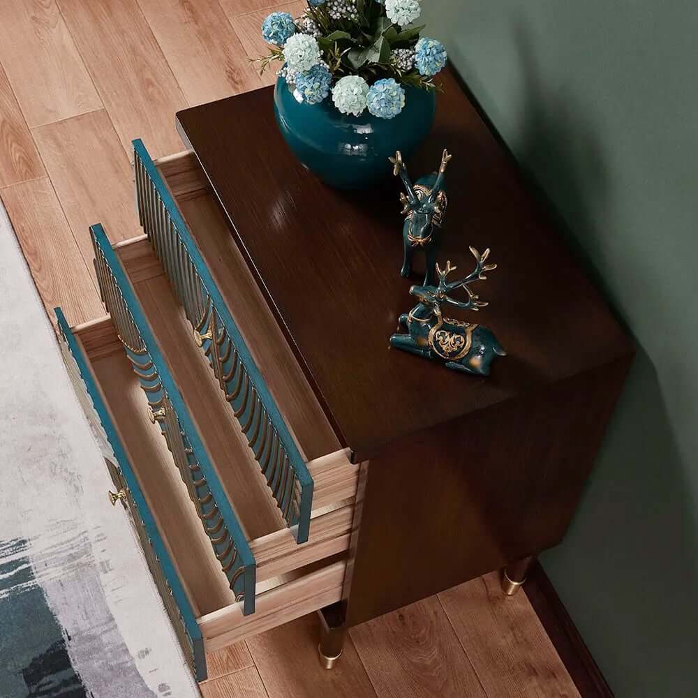 Modern Blue Accent Chest With Solid Wood Top