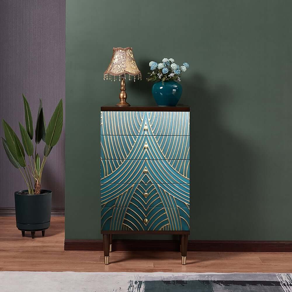 Modern Blue Accent Chest With Solid Wood Top Main Product Image