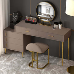 Modern Blue and Gold Makeup Vanity Set with Stool and Mirror
