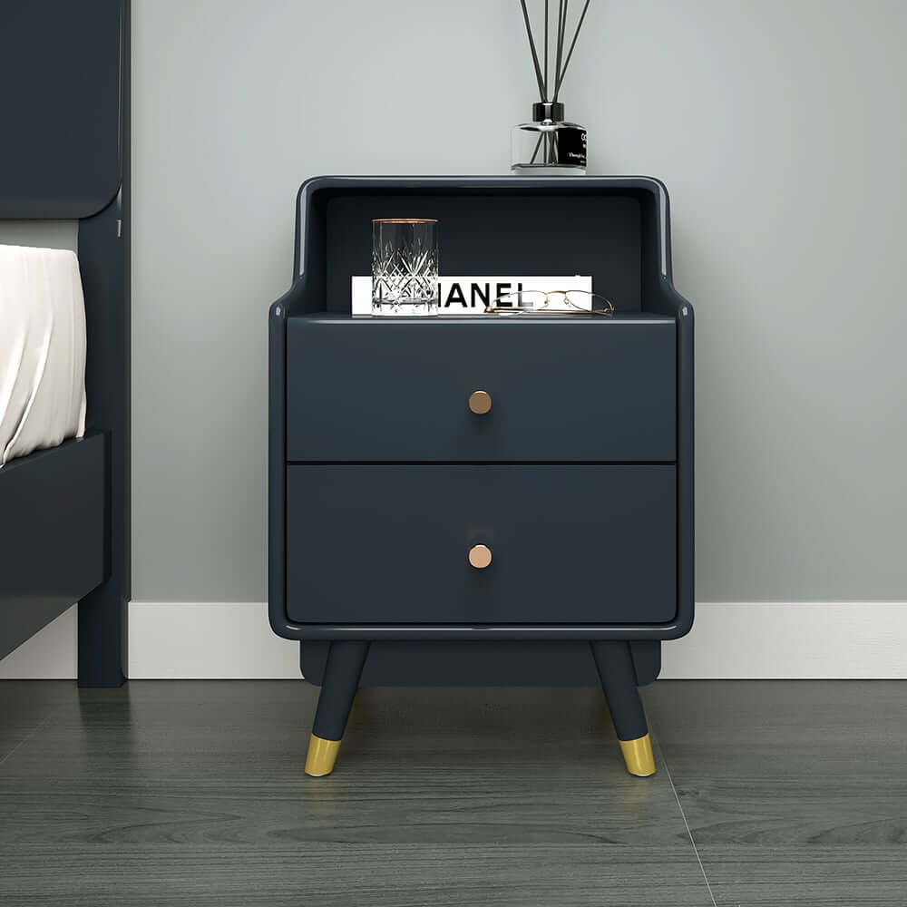 Modern Blue Nightstand With Drawers And Open Storage