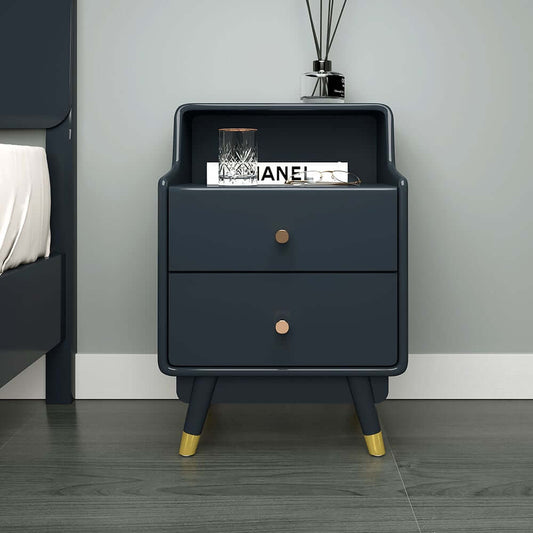 Modern Blue Nightstand With Drawers And Open Storage