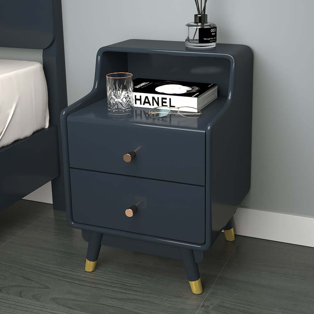 Modern Blue Nightstand With Drawers And Open Storage