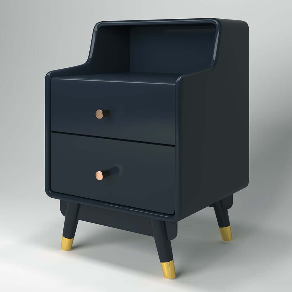 Modern Blue Nightstand With Drawers And Open Storage