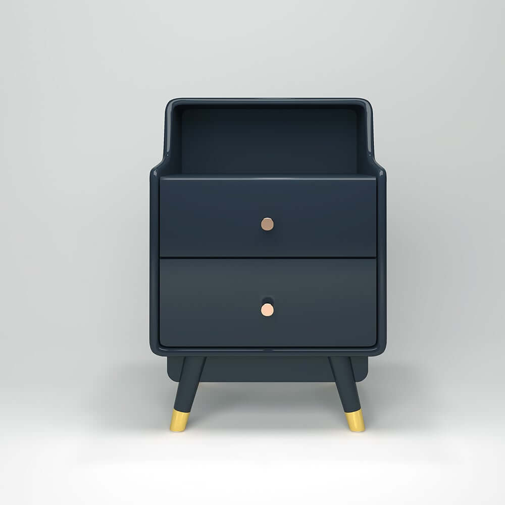 Modern Blue Nightstand With Drawers And Open Storage