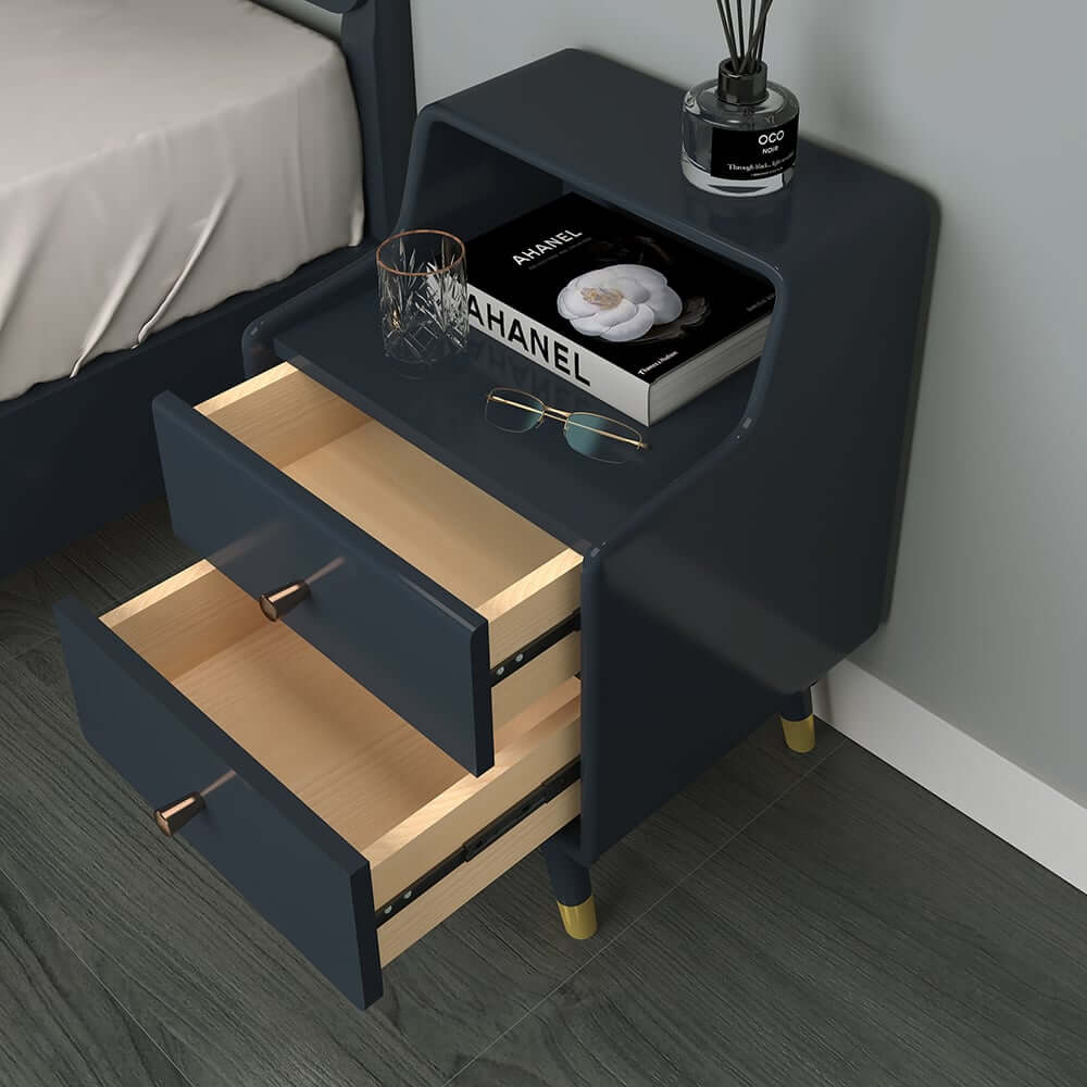 Modern Blue Nightstand With Drawers And Open Storage