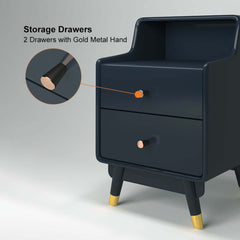 Modern Blue Nightstand With Drawers And Open Storage