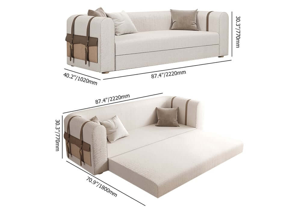 Modern Boucle 3-Seater Sofa With Round Arms Dimensions