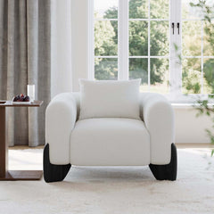 Modern Boucle Chair And A Half With Pillow Back