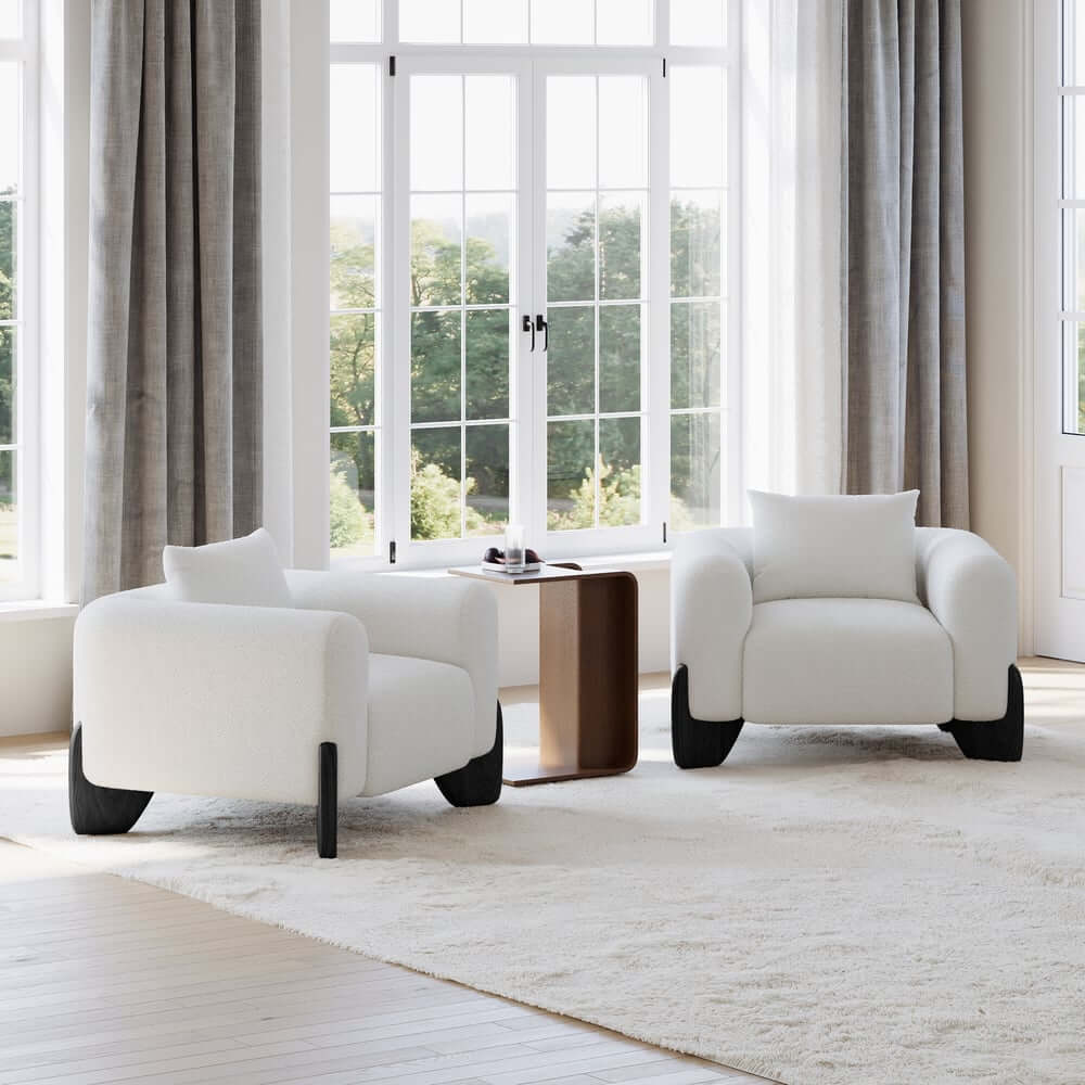 Modern Boucle Chair And A Half With Pillow Back