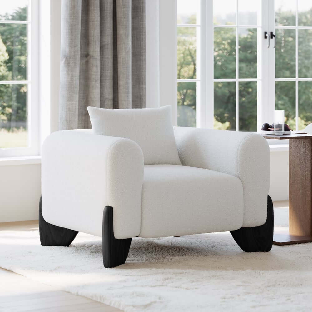 Modern Boucle Chair And A Half With Pillow Back