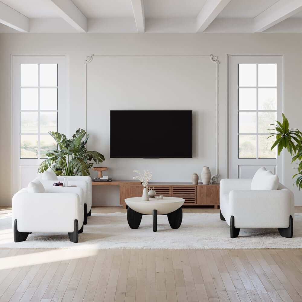Modern Boucle Chair And A Half With Pillow Back
