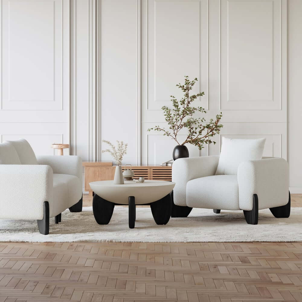 Modern Boucle Chair And A Half With Pillow Back