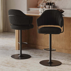 Modern Boucle Counter Stool With Curved Back & Swivel