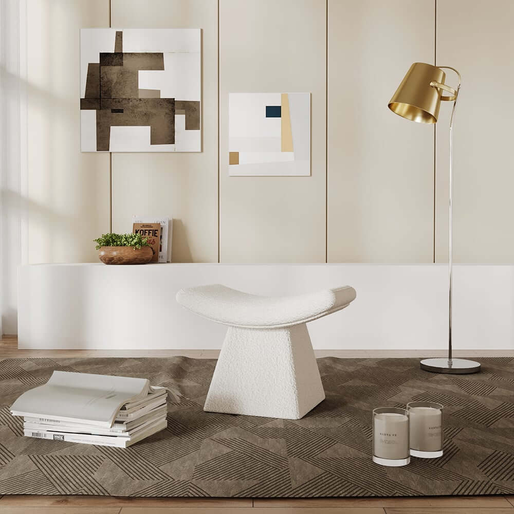 Modern Boucle Footstool with Abstract Design, 20.1" Wide