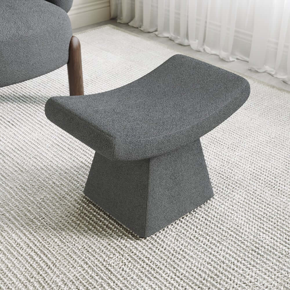 Modern Boucle Footstool with Abstract Design, 20.1" Wide