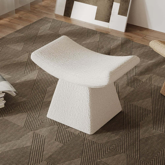 Modern Boucle Footstool with Abstract Design, 20.1" Wide