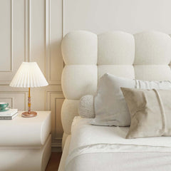 Modern Boucle King Platform Bed With Tufted Headboard