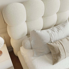 Modern Boucle King Platform Bed With Tufted Headboard