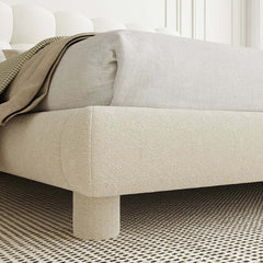 Modern Boucle King Platform Bed With Tufted Headboard