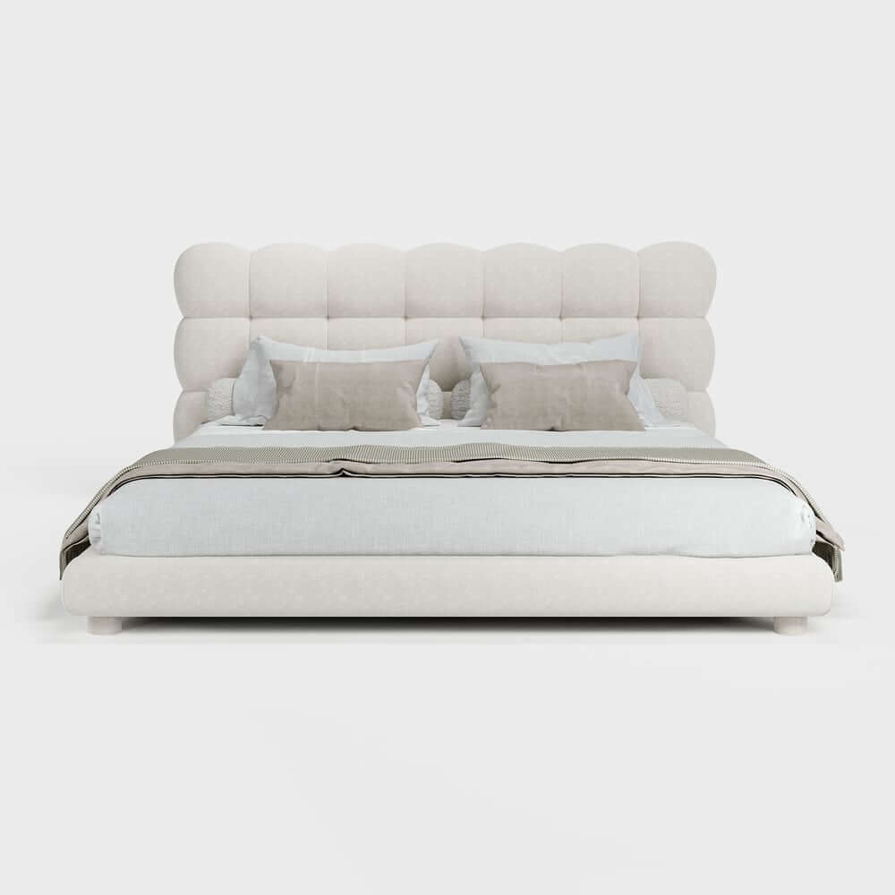 Modern Boucle King Platform Bed With Tufted Headboard