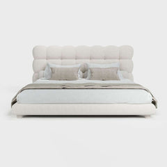 Modern Boucle King Platform Bed With Tufted Headboard