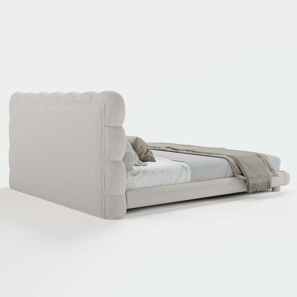 Modern Boucle King Platform Bed With Tufted Headboard