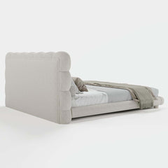 Modern Boucle King Platform Bed With Tufted Headboard