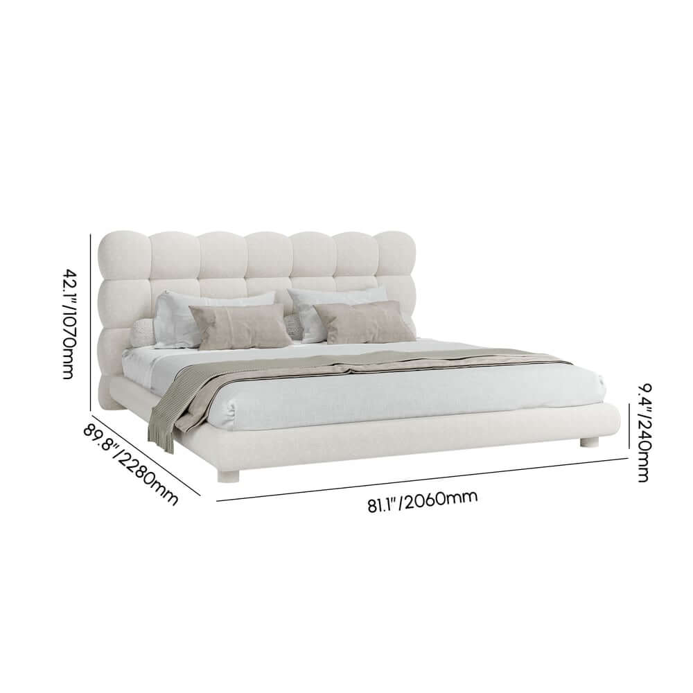 Modern Boucle King Platform Bed With Tufted Headboard Dimensions