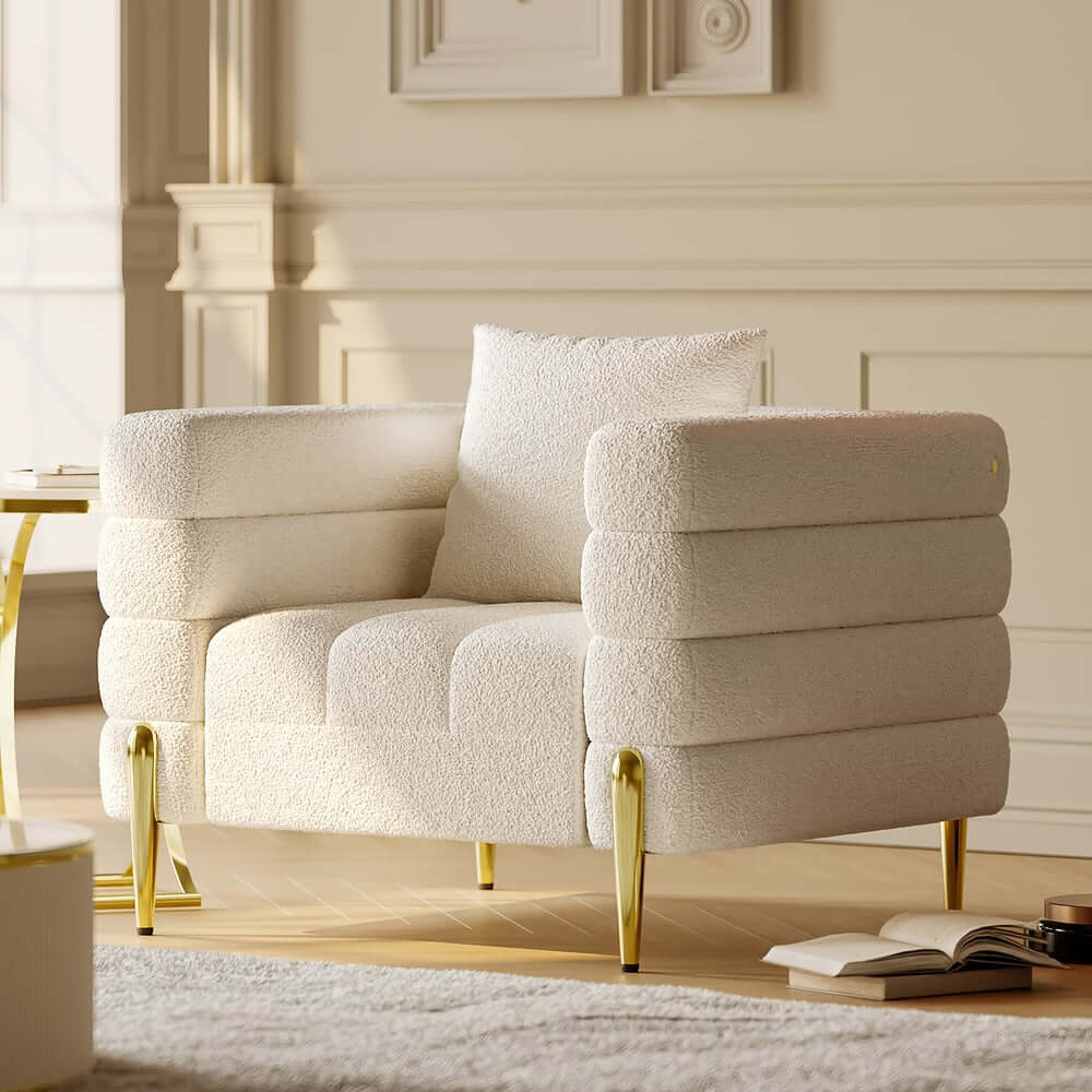 Modern Boucle Modular Sofa Set With Gold Metal Legs