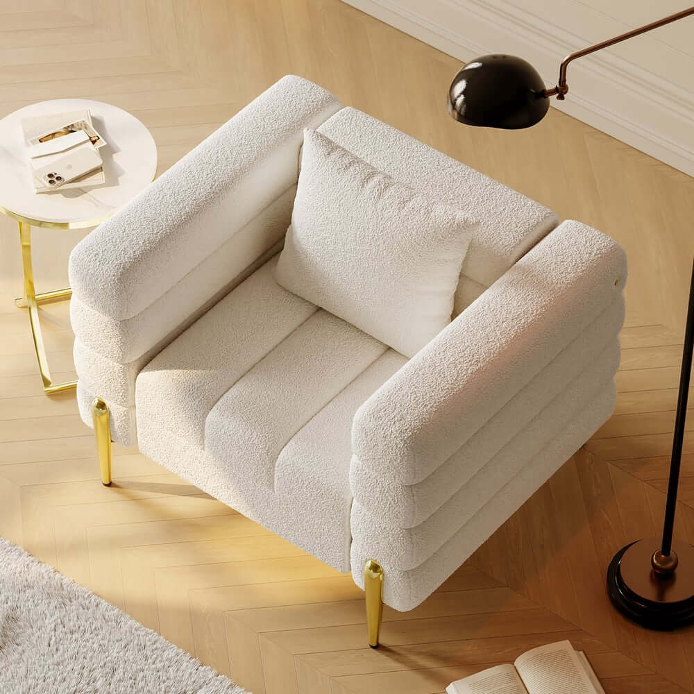 Modern Boucle Modular Sofa Set With Gold Metal Legs