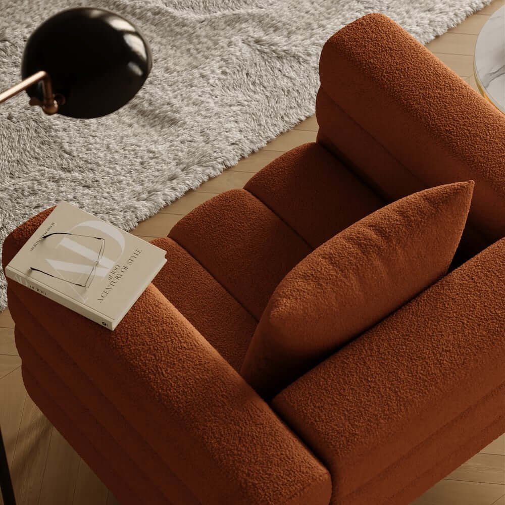 Modern Boucle Modular Sofa Set With Gold Metal Legs