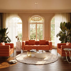 Modern Boucle Modular Sofa Set With Gold Metal Legs