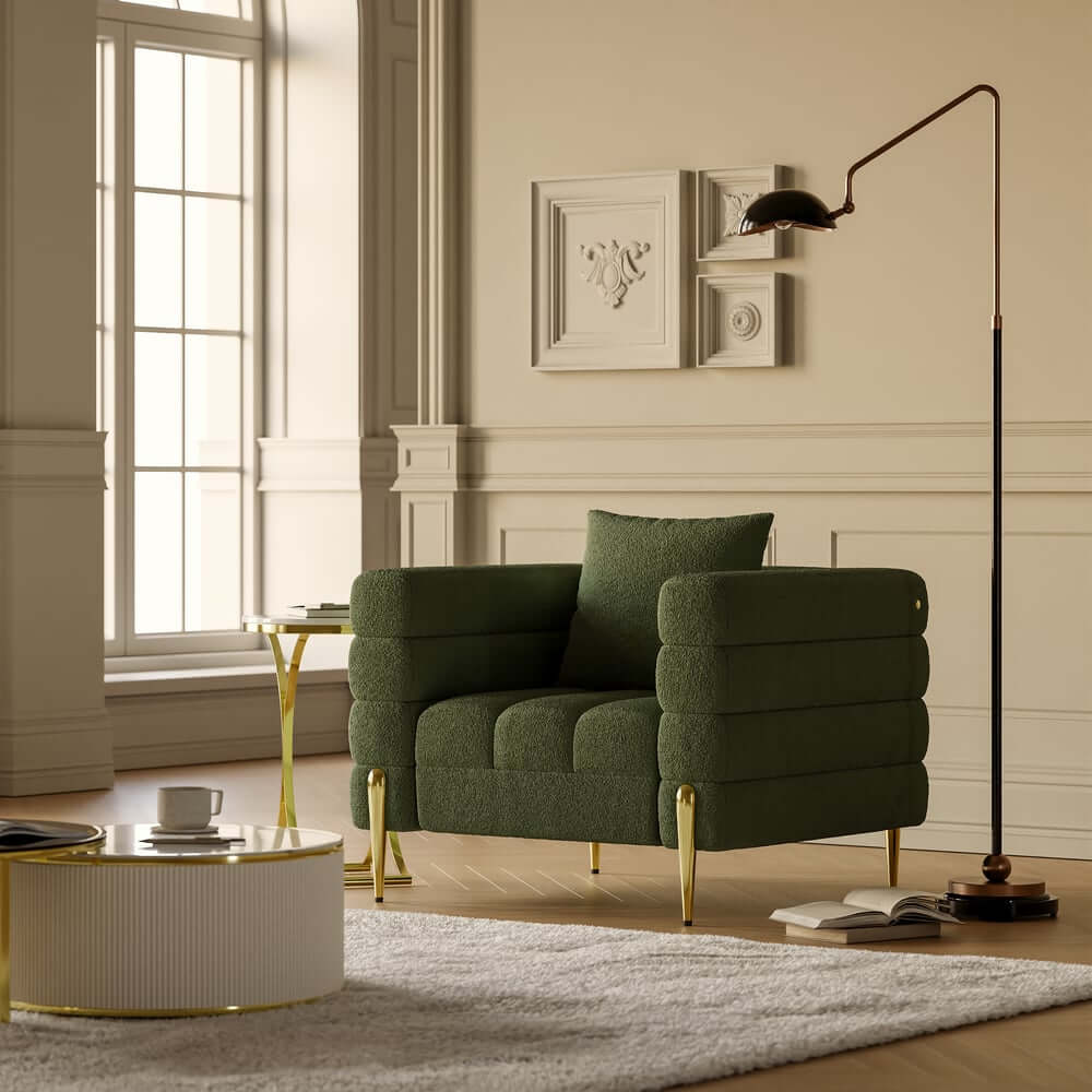 Modern Boucle Modular Sofa Set With Gold Metal Legs