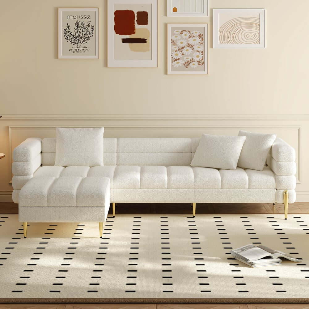 Modern Boucle Modular Sofa Set With Gold Metal Legs